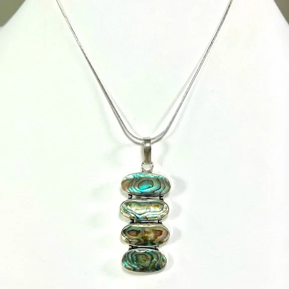 Abalone Shell 925 Multi Stone Gemstone Pendant - Picture 3 of 7